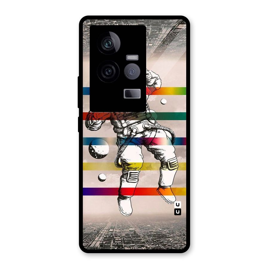Spaceman Rainbow Stripes Glass Back Case for Vivo iQOO 11 5G