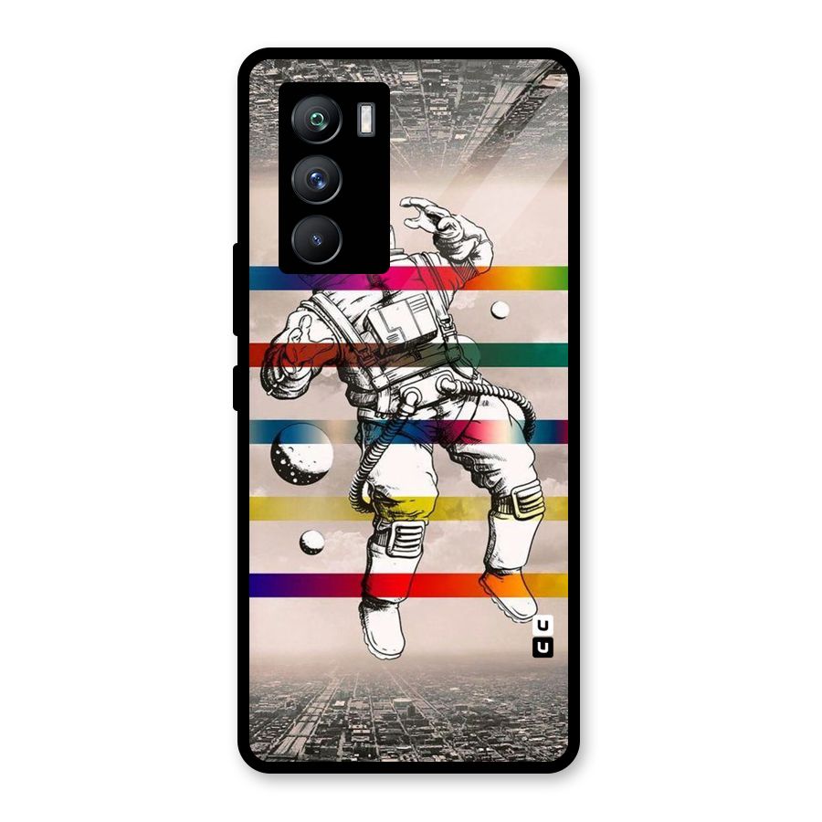 Spaceman Rainbow Stripes Glass Back Case for Vivo iQOO 9 SE