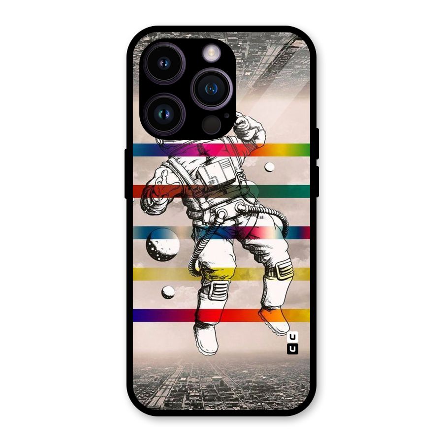 Spaceman Rainbow Stripes Glass Back Case for iPhone 14 Pro