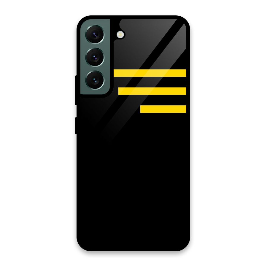 Sports Yellow Stripes Glass Back Case for Galaxy S22 5G