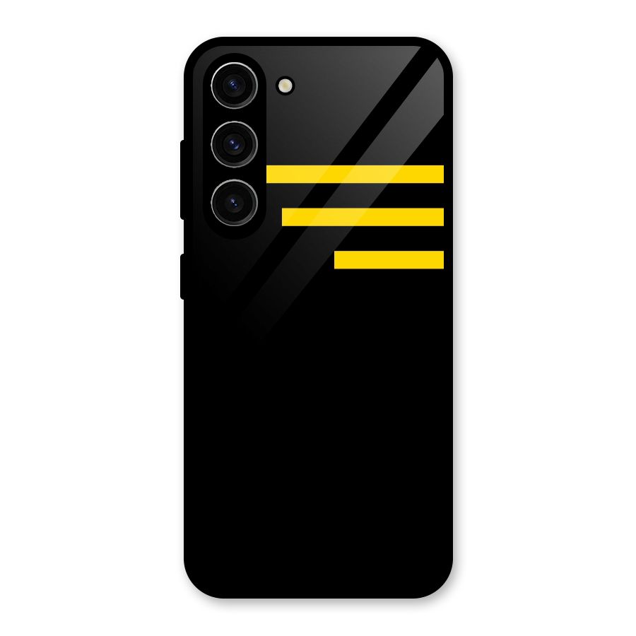 Sports Yellow Stripes Glass Back Case for Galaxy S23