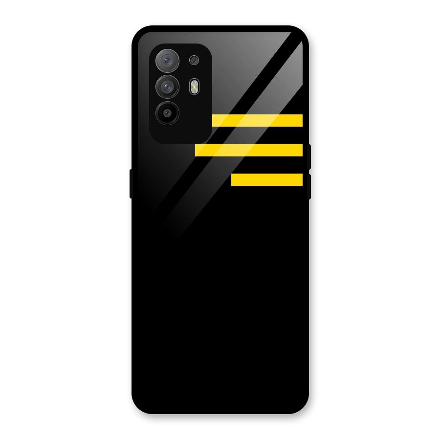 Sports Yellow Stripes Glass Back Case for Oppo F19 Pro Plus 5G