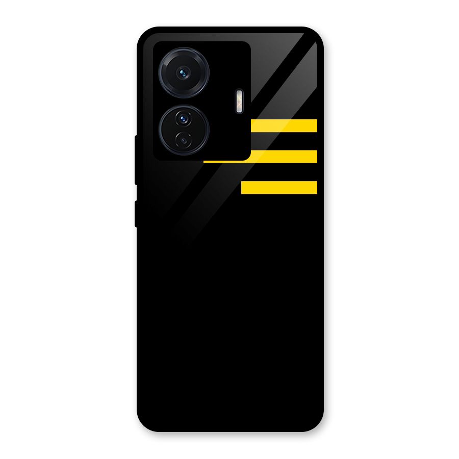 Sports Yellow Stripes Glass Back Case for Vivo T1 Pro