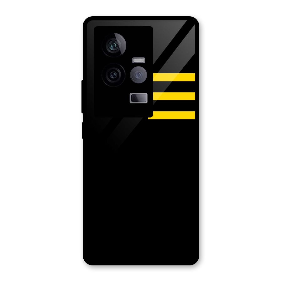 Sports Yellow Stripes Glass Back Case for Vivo iQOO 11 5G