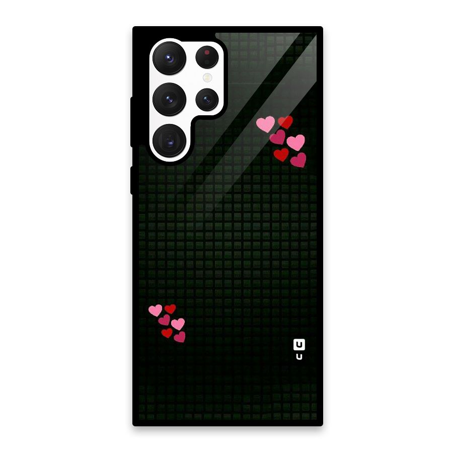 Square and Hearts Glass Back Case for Galaxy S22 Ultra 5G