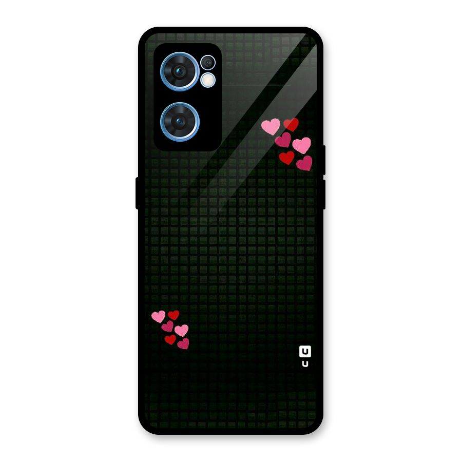 Square and Hearts Glass Back Case for Oppo Reno7 5G