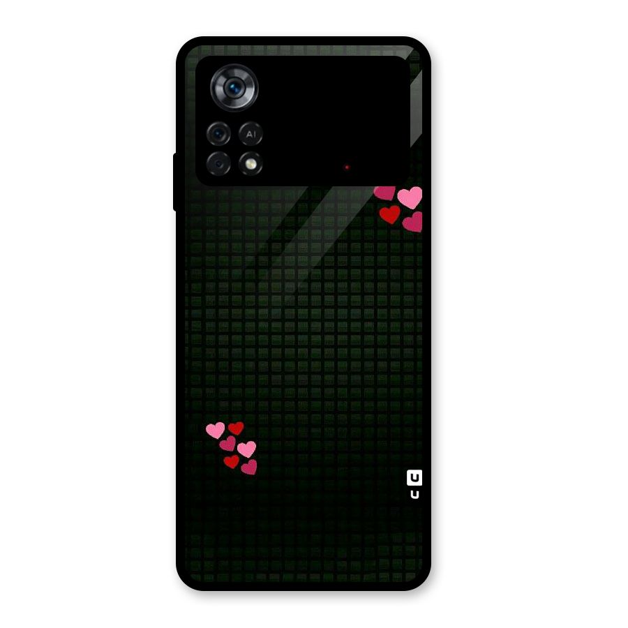 Square and Hearts Glass Back Case for Poco X4 Pro 5G