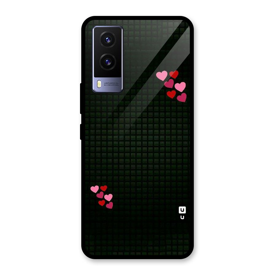 Square and Hearts Glass Back Case for Vivo V21e 5G
