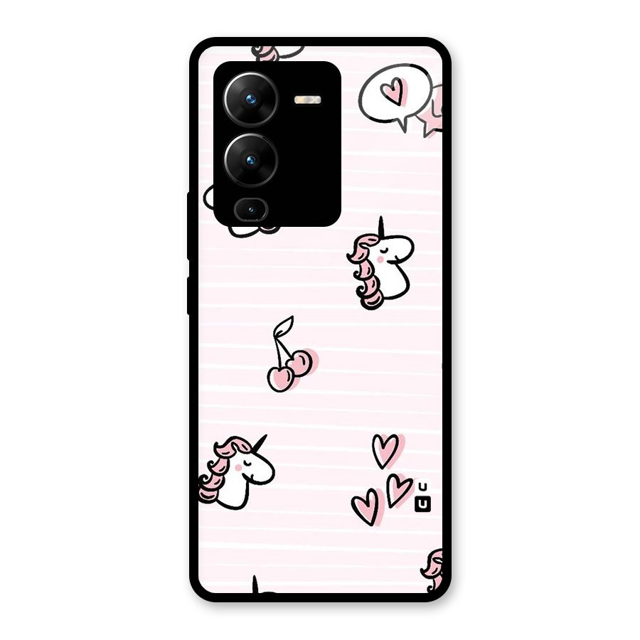 Strawberries And Unicorns Glass Back Case for Vivo V25 Pro