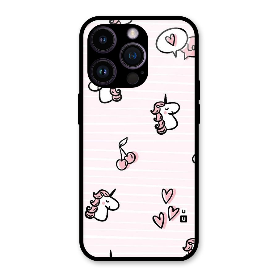 Strawberries And Unicorns Glass Back Case for iPhone 14 Pro