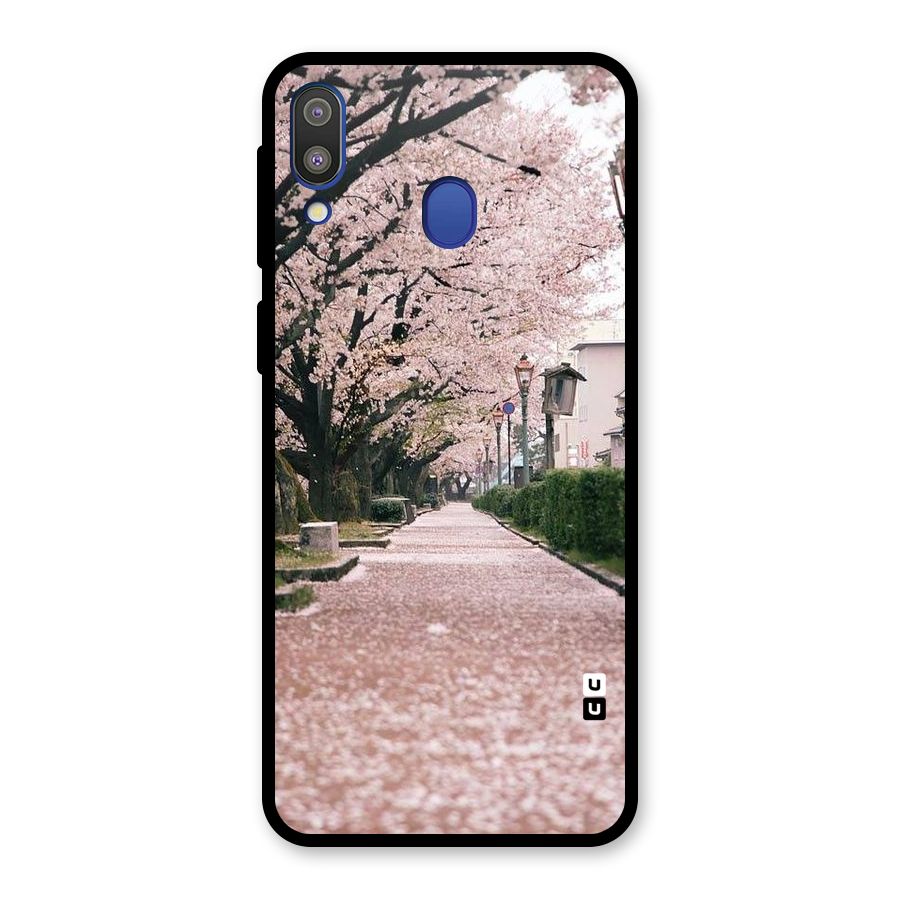 Street In Pink Flowers Glass Back Case for Galaxy M20