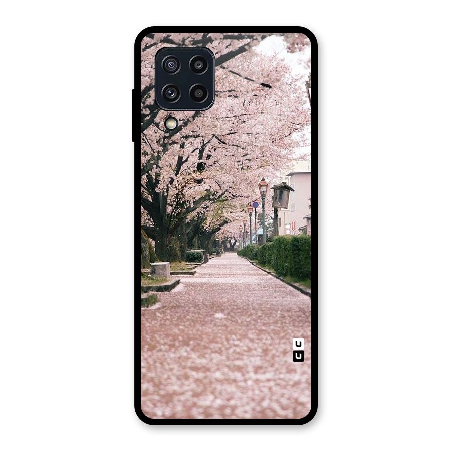 Street In Pink Flowers Glass Back Case for Galaxy M32