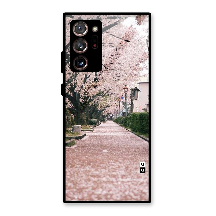 Street In Pink Flowers Glass Back Case for Galaxy Note 20 Ultra 5G