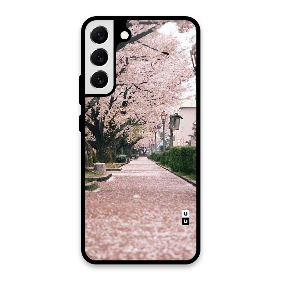 Street In Pink Flowers Glass Back Case for Galaxy S22 Plus 5G