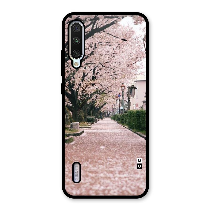 Street In Pink Flowers Glass Back Case for Mi A3