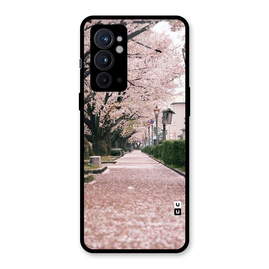 Street In Pink Flowers Glass Back Case for OnePlus 9RT 5G