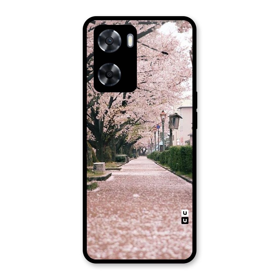 Street In Pink Flowers Glass Back Case for Oppo A57 2022