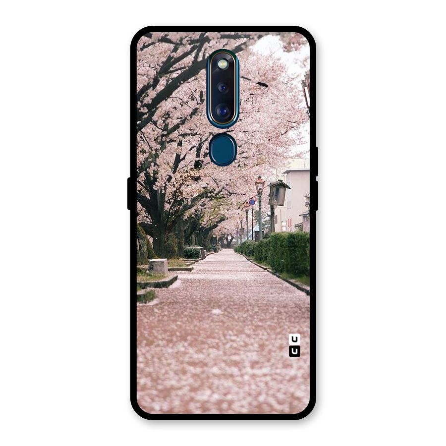 Street In Pink Flowers Glass Back Case for Oppo F11 Pro