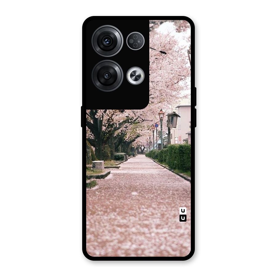 Street In Pink Flowers Glass Back Case for Oppo Reno8 Pro 5G