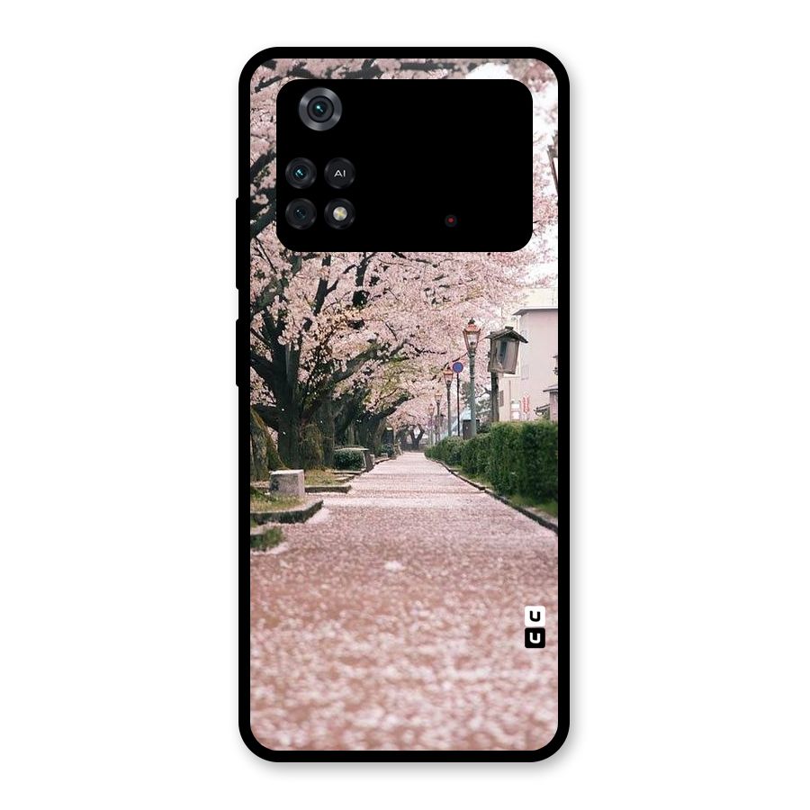 Street In Pink Flowers Glass Back Case for Poco M4 Pro 4G