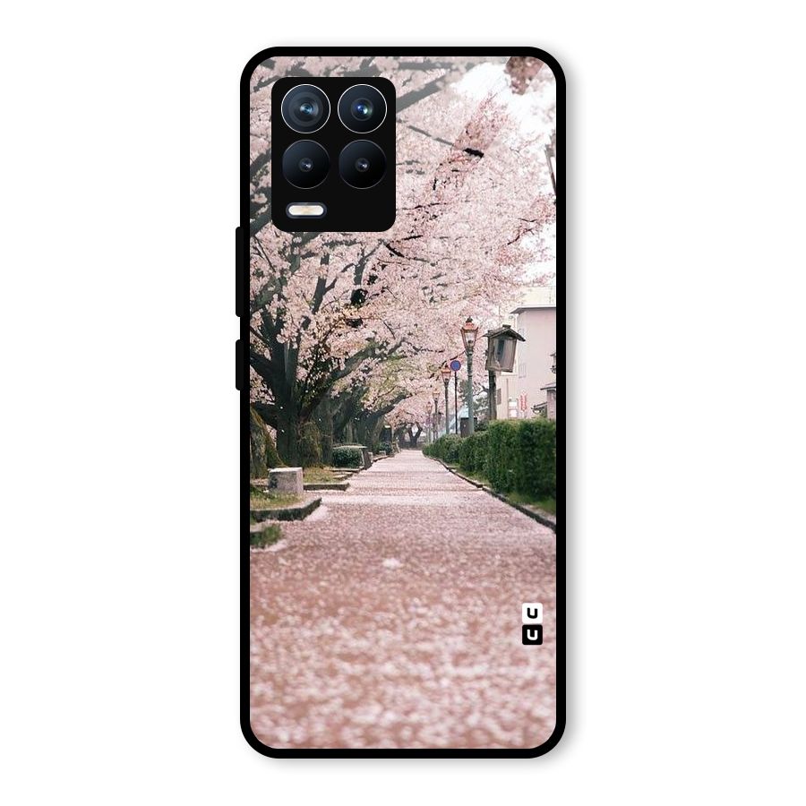 Street In Pink Flowers Glass Back Case for Realme 8 Pro