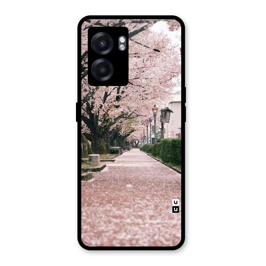 Street In Pink Flowers Glass Back Case for Realme Narzo 50 5G