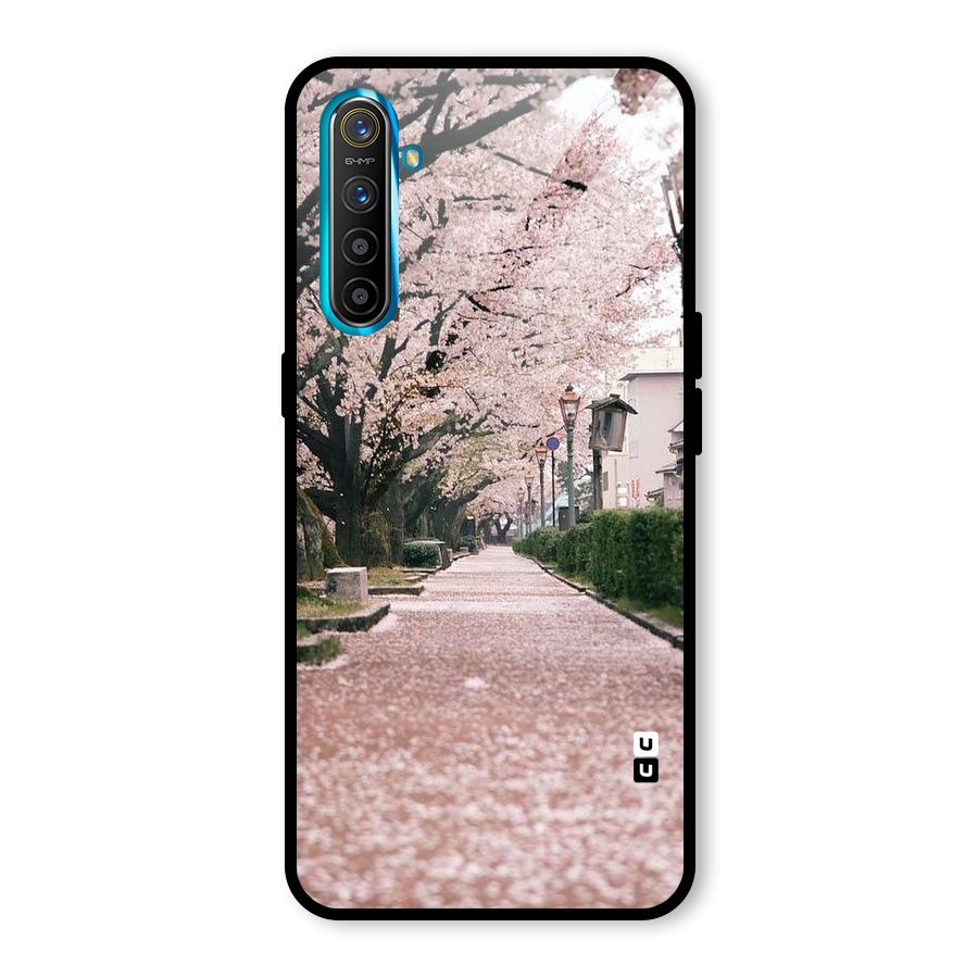 Street In Pink Flowers Glass Back Case for Realme X2