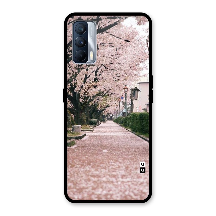 Street In Pink Flowers Glass Back Case for Realme X7