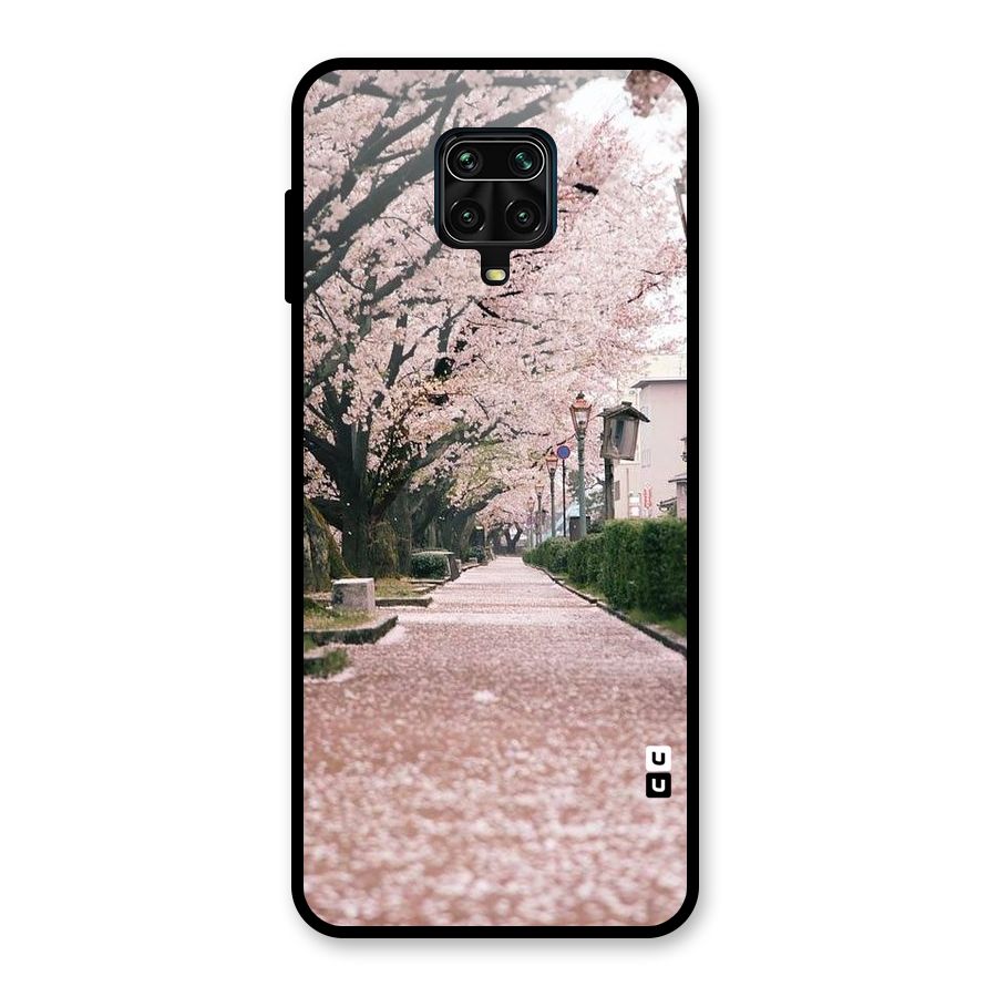Street In Pink Flowers Glass Back Case for Redmi Note 10 Lite