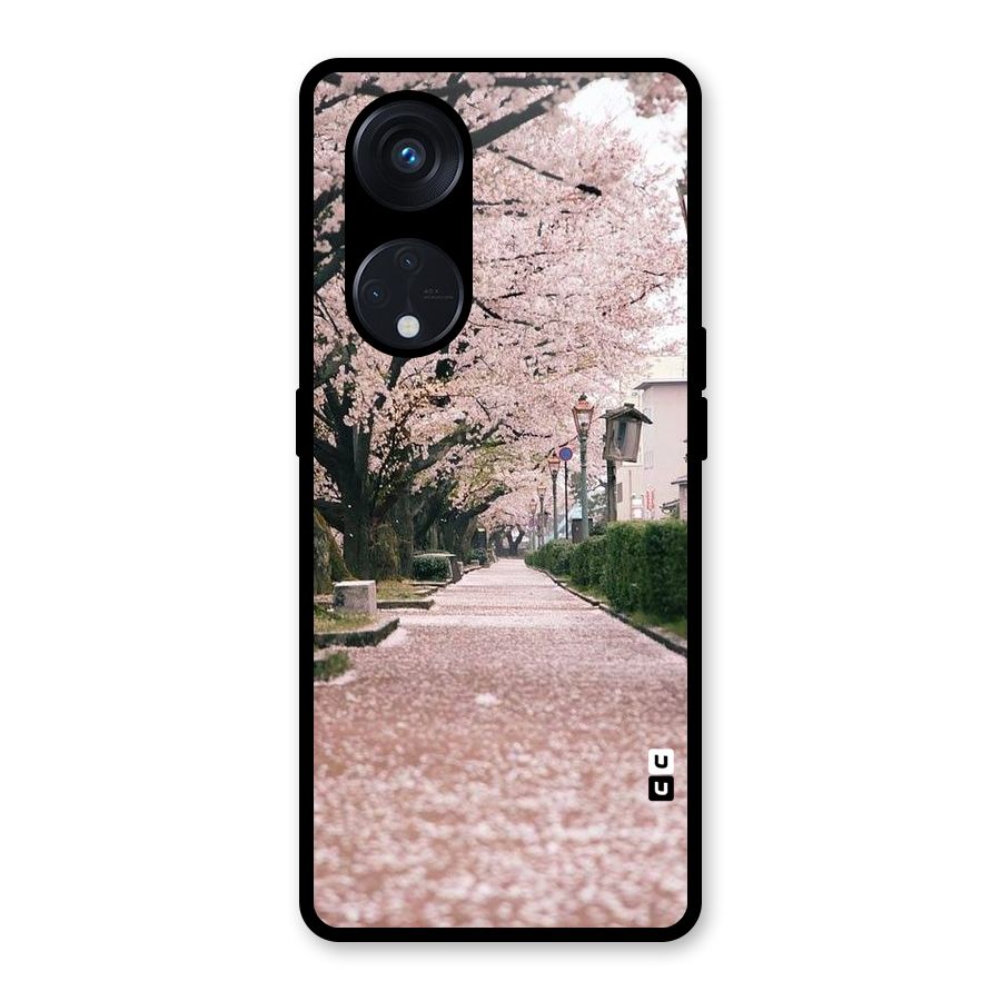 Street In Pink Flowers Glass Back Case for Reno8 T 5G