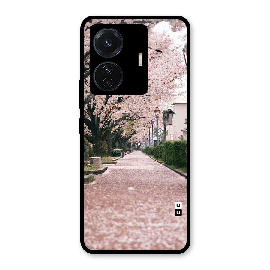 Street In Pink Flowers Glass Back Case for Vivo T1 Pro