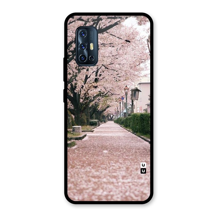 Street In Pink Flowers Glass Back Case for Vivo V17