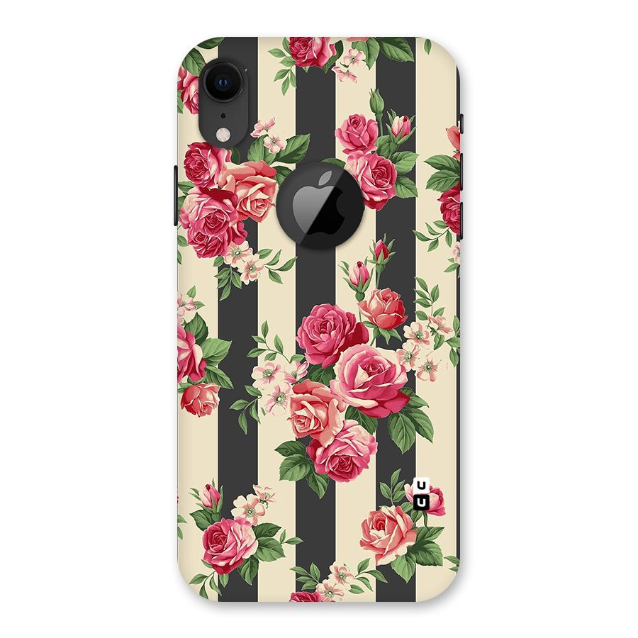 Stripes And Floral Back Case for iPhone XR Logo Cut