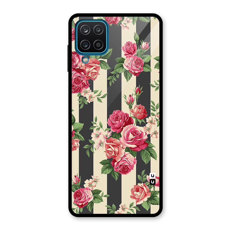 Stripes And Floral Glass Back Case for Galaxy A12