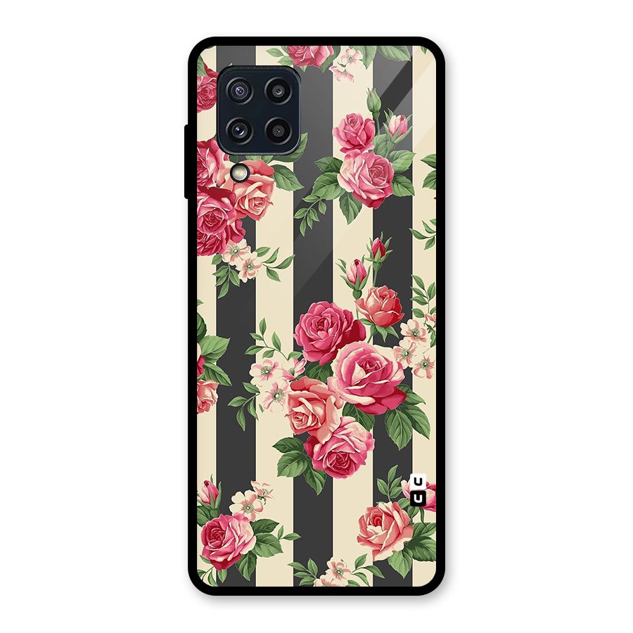 Stripes And Floral Glass Back Case for Galaxy M32
