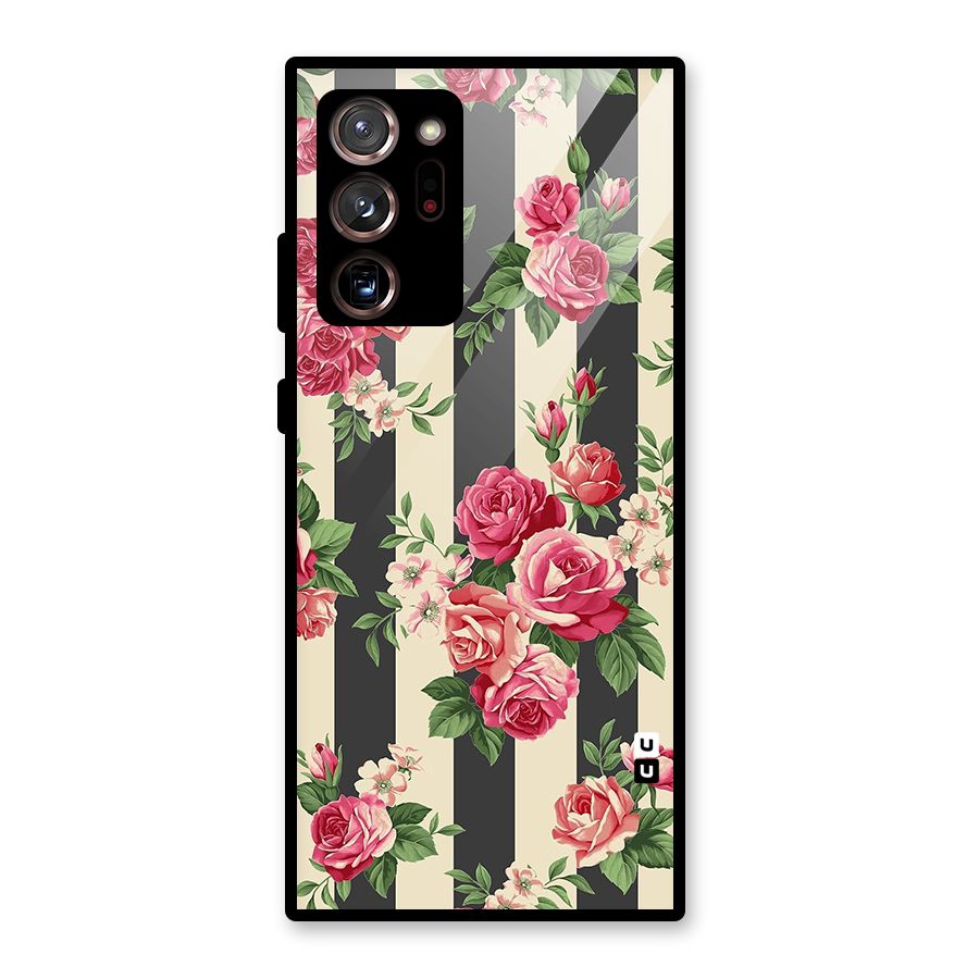 Stripes And Floral Glass Back Case for Galaxy Note 20 Ultra