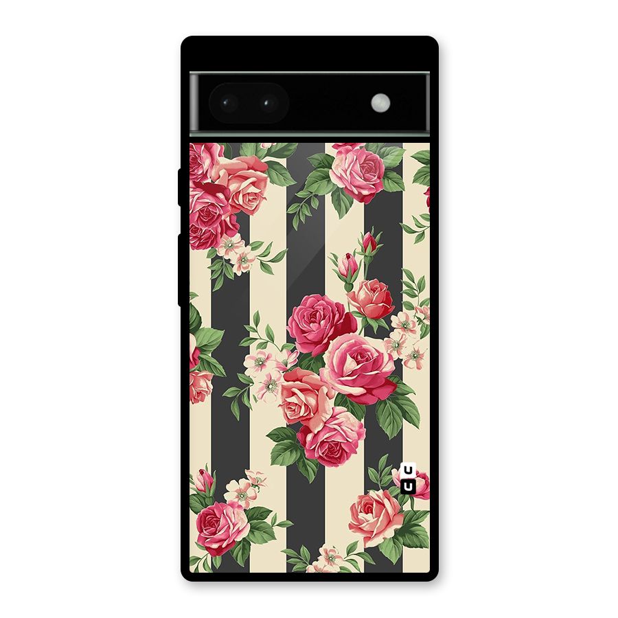 Stripes And Floral Glass Back Case for Google Pixel 6a