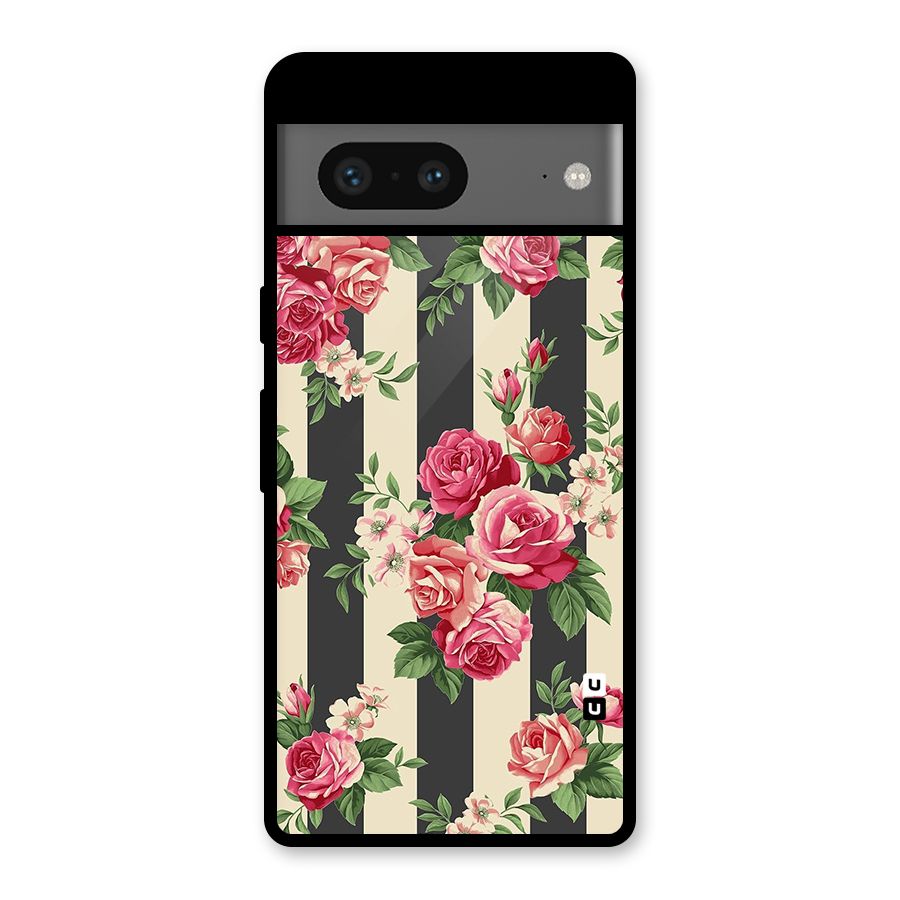 Stripes And Floral Glass Back Case for Google Pixel 7