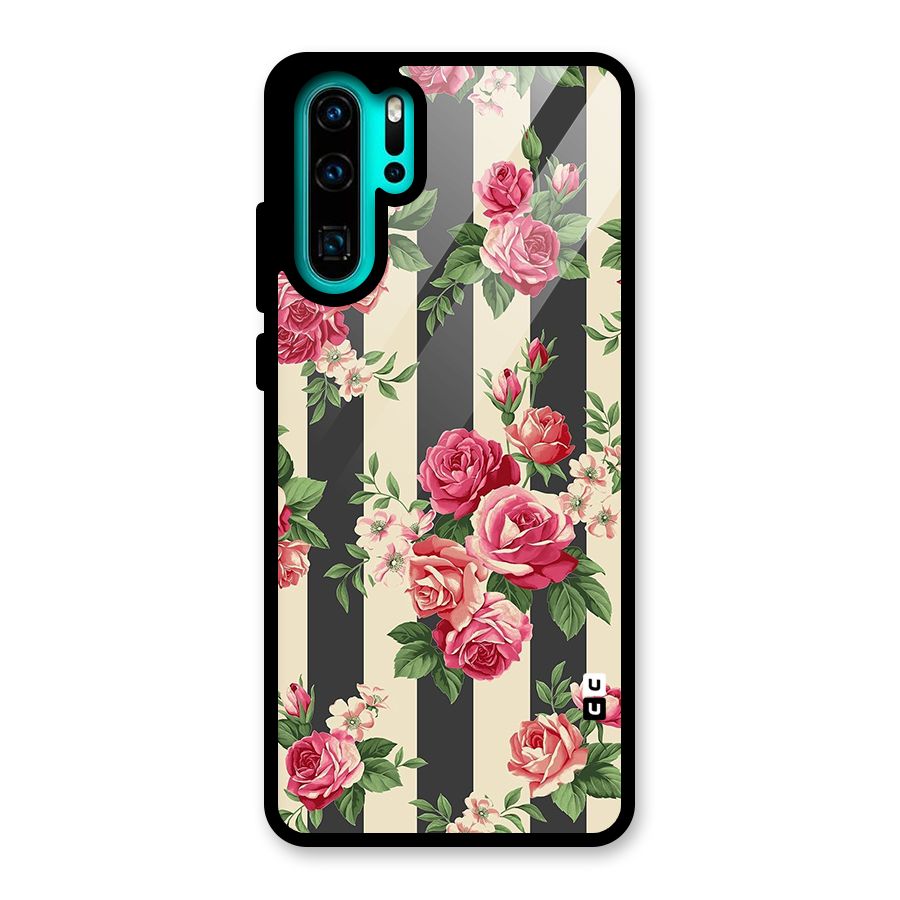 Stripes And Floral Glass Back Case for Huawei P30 Pro