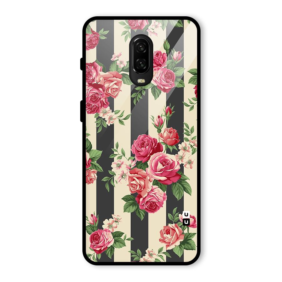 Stripes And Floral Glass Back Case for OnePlus 6T