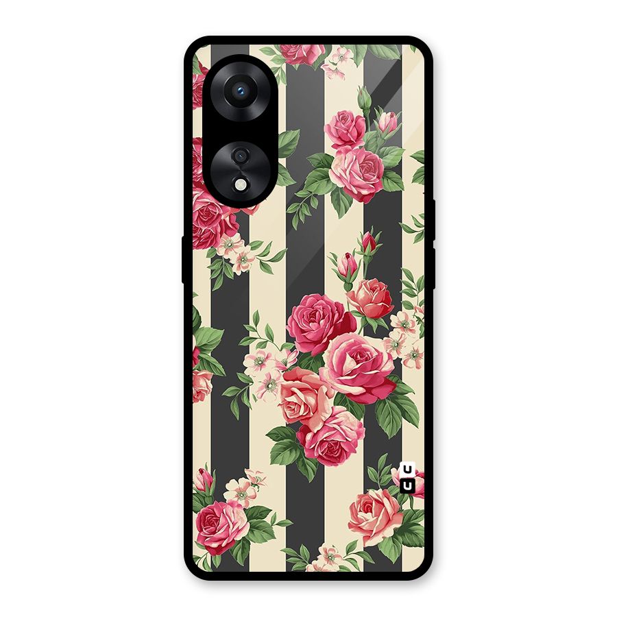 Stripes And Floral Glass Back Case for Oppo A78