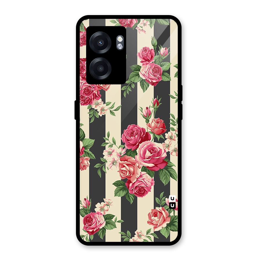 Stripes And Floral Glass Back Case for Oppo K10 (5G)