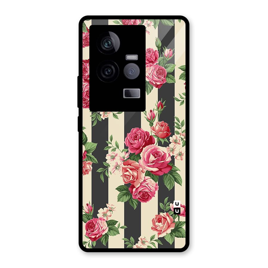 Stripes And Floral Glass Back Case for Vivo iQOO 11 5G