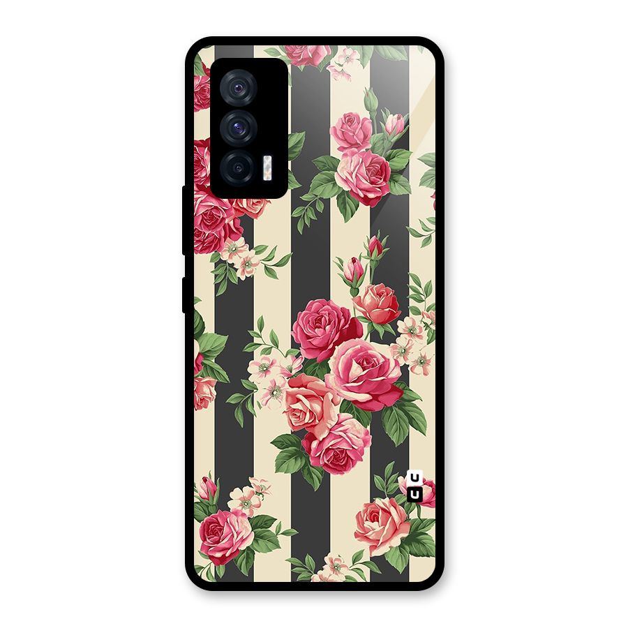 Stripes And Floral Glass Back Case for Vivo iQOO 7 5G