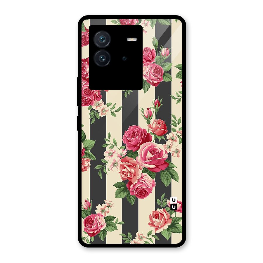 Stripes And Floral Glass Back Case for Vivo iQOO Neo 6 5G