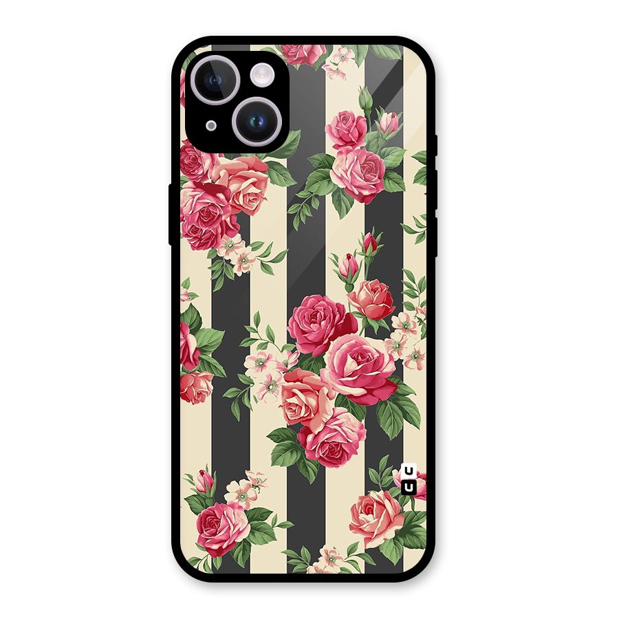 Stripes And Floral Glass Back Case for iPhone 14 Plus