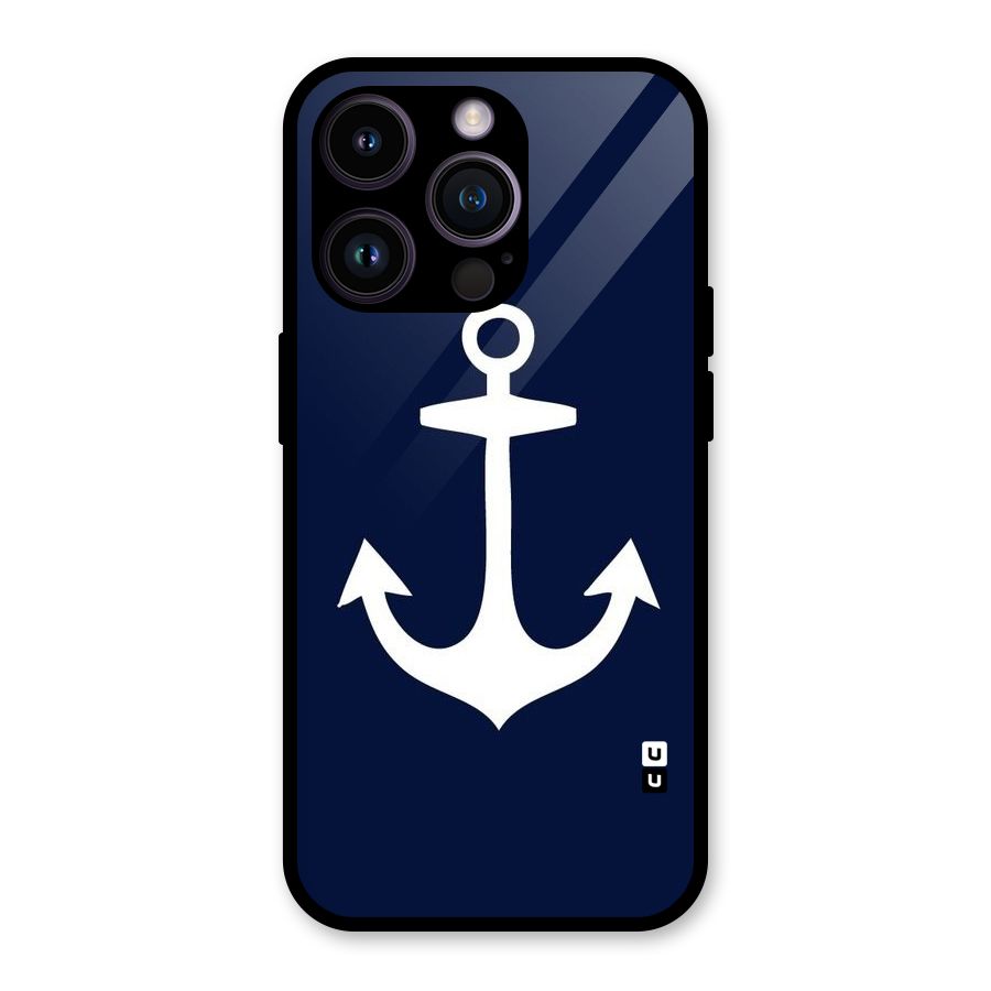 Stylish Anchor Design Glass Back Case for iPhone 14 Pro