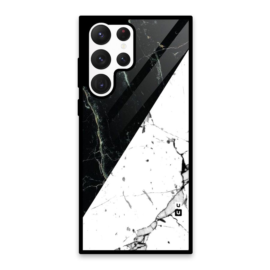 Stylish Diagonal Marble Glass Back Case for Galaxy S22 Ultra 5G