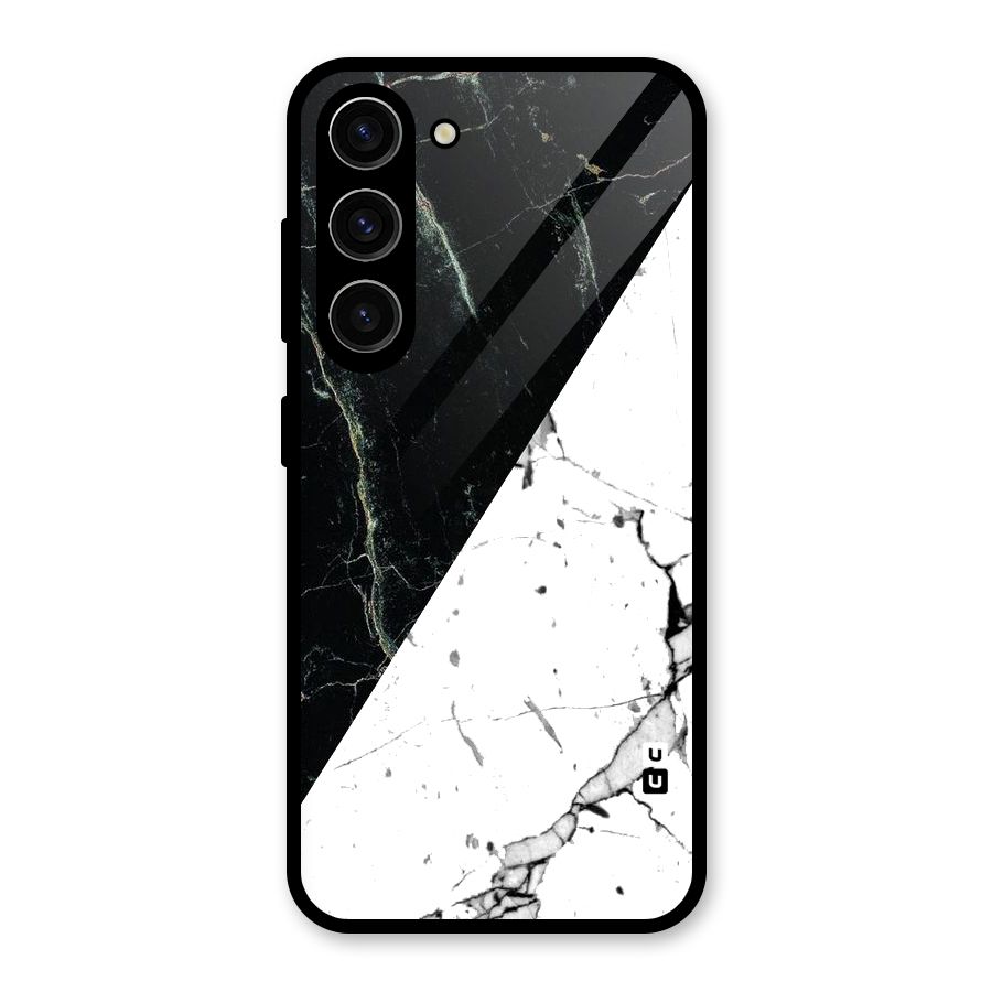 Stylish Diagonal Marble Glass Back Case for Galaxy S23