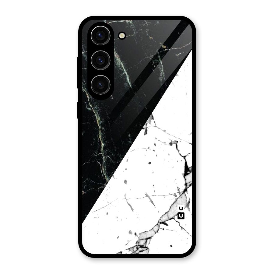 Stylish Diagonal Marble Glass Back Case for Galaxy S23 Plus